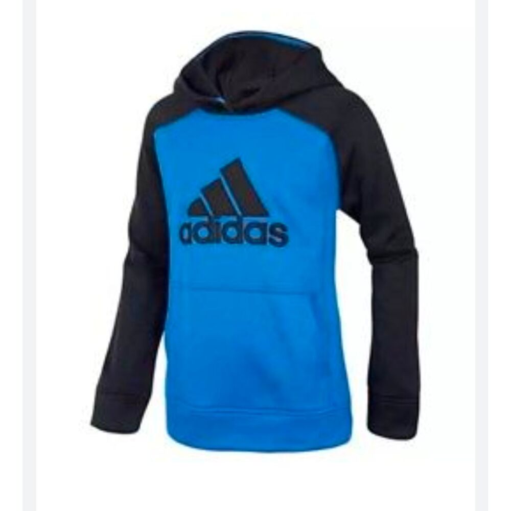 Adidas Black Blue Tech Fleece Hoodie Long Sleeves Boys Size XL 18/20